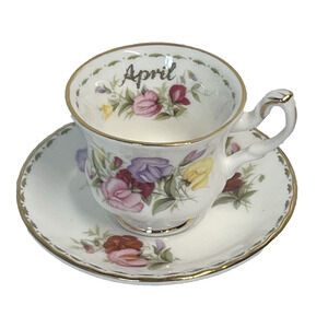 Vintage Royal Albert Sweet Pea APRIL Miniature Tea Cup Saucer Set Bone China1970